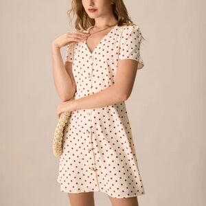 RIHOAS White and Red Polka Dot Midi Dress
